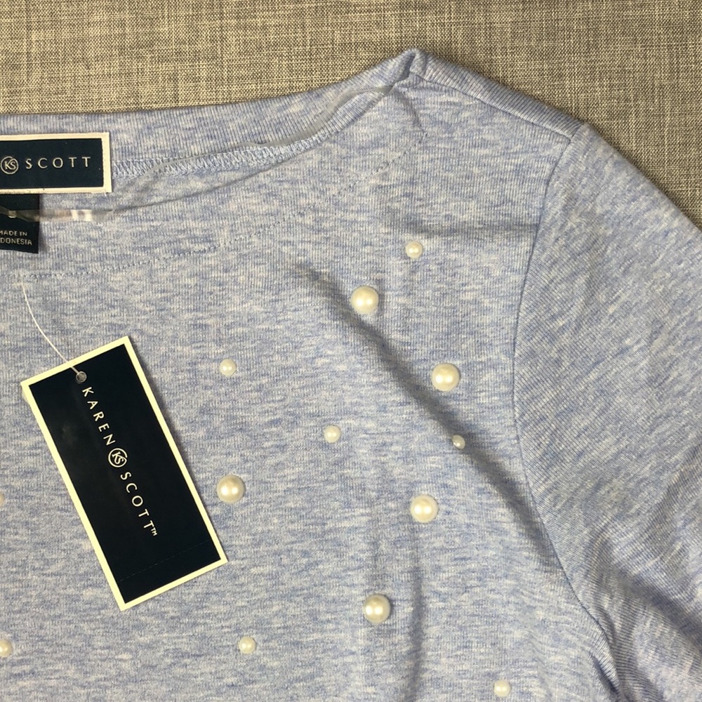 Light Blue Heather Pearl Boatneck Top Size Small - Picture 3 of 4